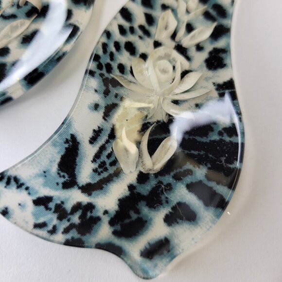 Dark Blue Leopard Print Resin Big Dangle Earrings Bluish Black Long Earrings - Picture 3 of 8